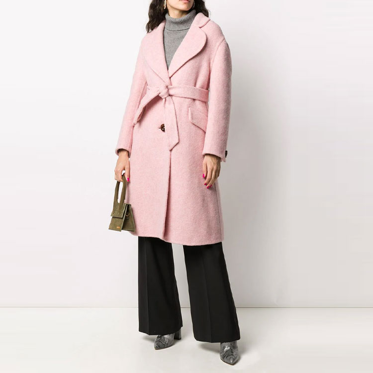 Lookbook (Women) MIU MIU Pink Solid Color Midi Lace-Up Coat. MS1782-1XRT-F0028