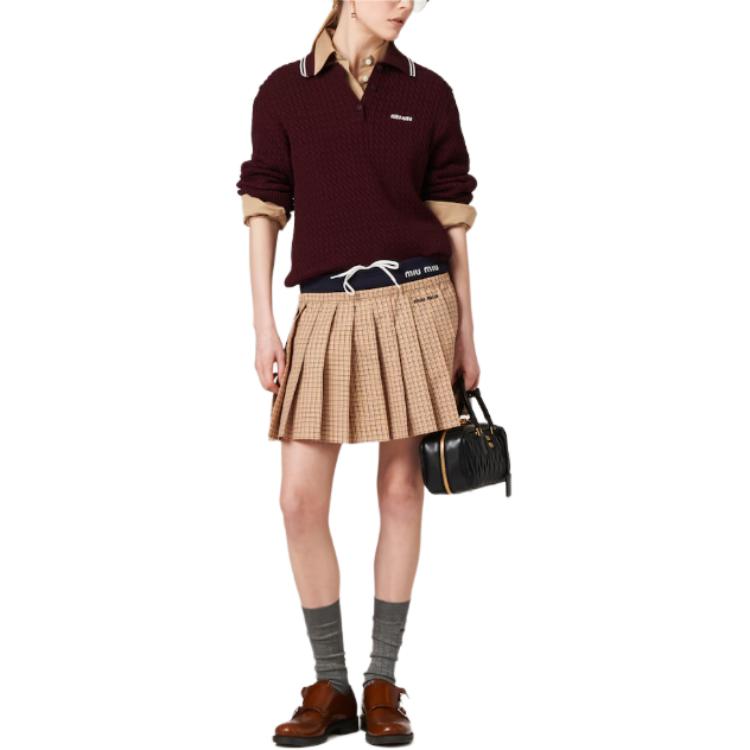 (Women) MIU MIU Plaid Logo Embroidered Pleated Skirt Women’s Rope Grey. MG2229-142L-F0065-S-OOO 圖 3