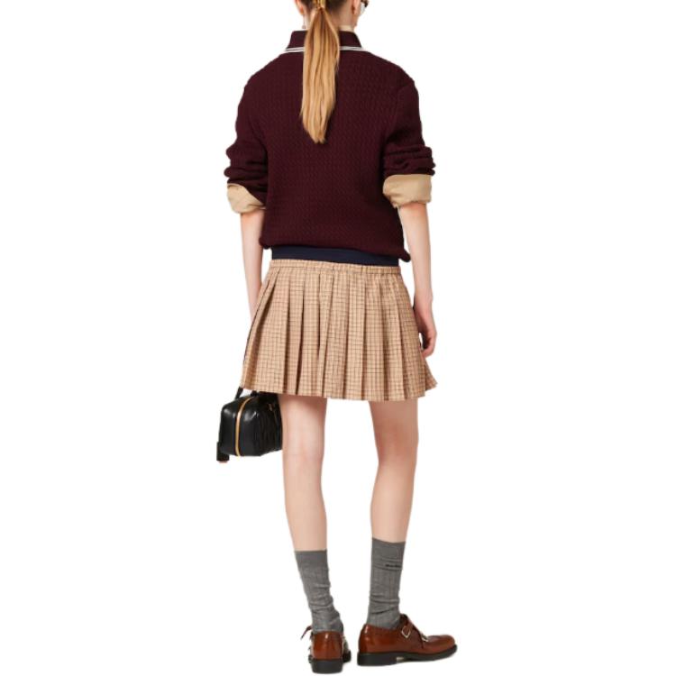 (Women) MIU MIU Plaid Logo Embroidered Pleated Skirt Women’s Rope Grey. MG2229-142L-F0065-S-OOO 圖 4