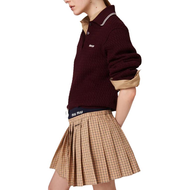 (Women) MIU MIU Plaid Logo Embroidered Pleated Skirt Women’s Rope Grey. MG2229-142L-F0065-S-OOO 圖 5