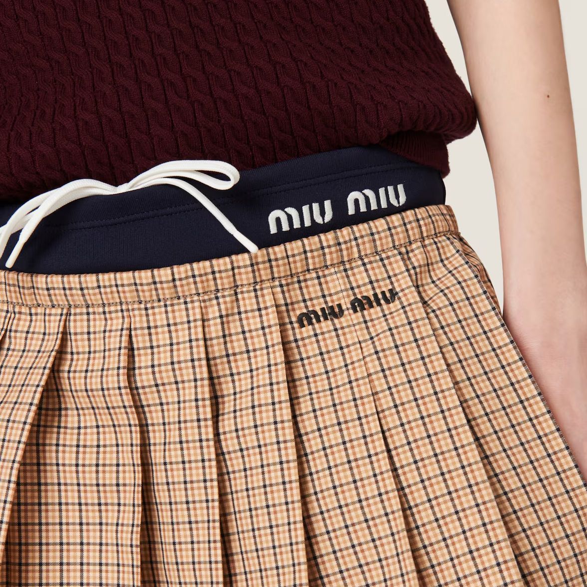 (Women) MIU MIU Plaid Logo Embroidered Pleated Skirt Women’s Rope Grey. MG2229-142L-F0065-S-OOO 圖 6