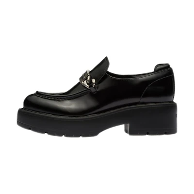(W) MIU MIU Platform Leather 'Black Metallic Detail'