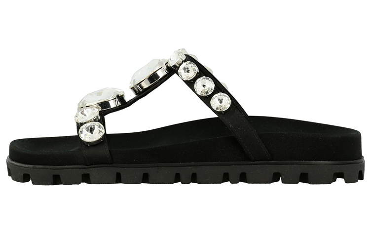 (Women) MIU MIU Platform Slipper 'Black with Rhinestones' 5XX414_QU6_F0002