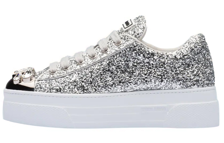 (W) MIU MIU Platform Sneakers 'Silver Glitter'