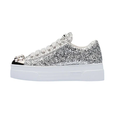 (W) MIU MIU Platform Sneakers 'Silver Glitter'