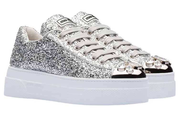 (W) MIU MIU Platform Sneakers 'Silver Glitter' 圖 2