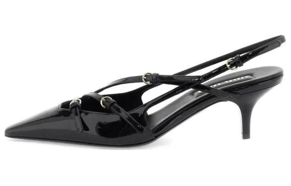 (Women) MIU MIU Pointed-Toe Buckle Stiletto 'Black Leather' 5I013E_069_F0002