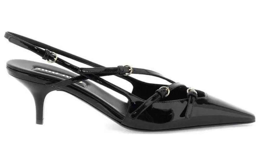 (W) MIU MIU Pointed-Toe Buckle Stiletto 'Black Leather' 圖 2