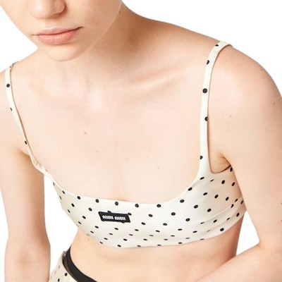 (W) MIU MIU Polka Dot Logo Cetakan Beige Camisole. MT1932-13U1-F0A72-S-232 Purchase (W) MIU MIU Polka Dot Logo Cetakan Beige Camisole. MT1932-13U1-F0A72-S-232