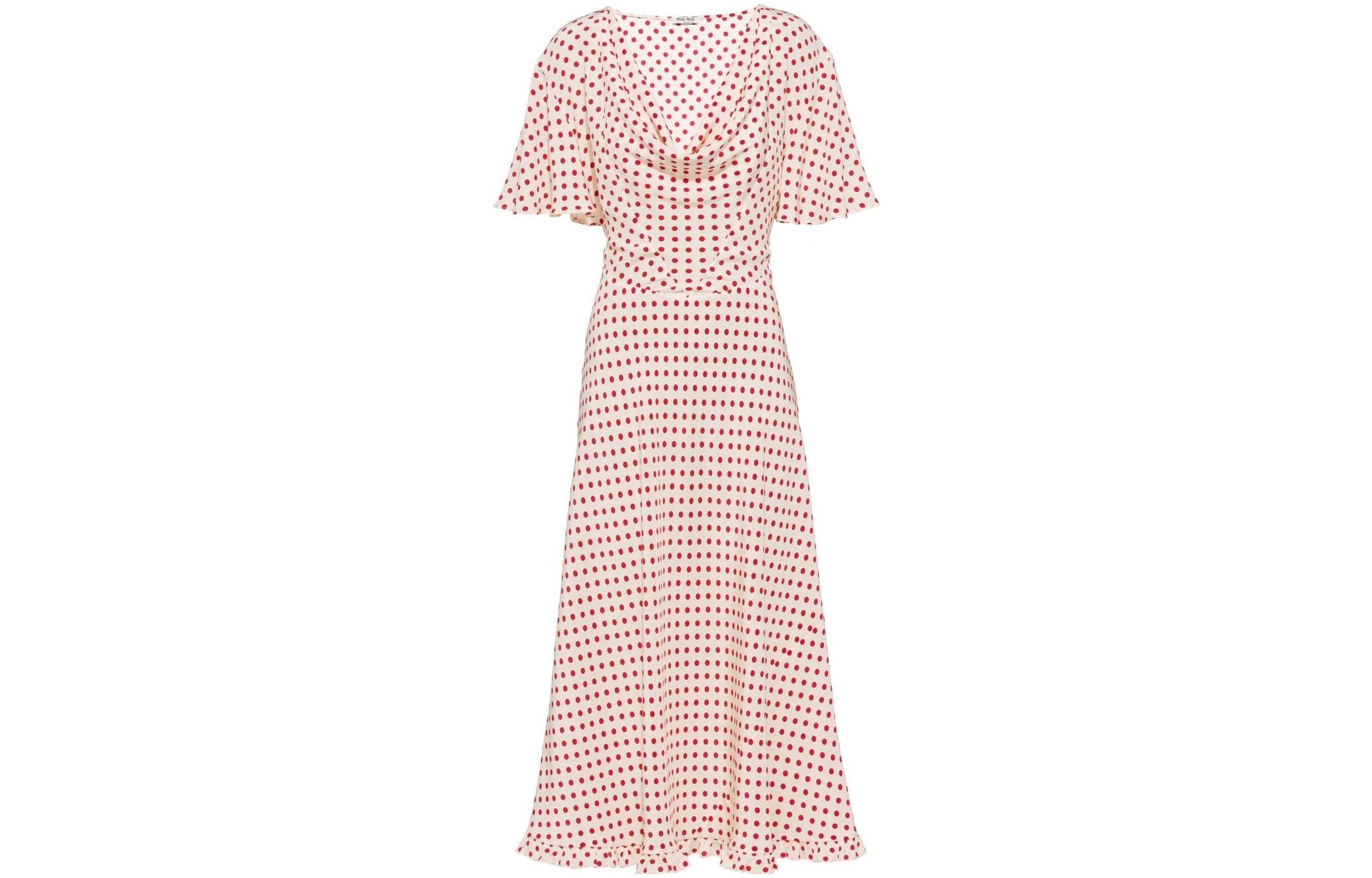 (Women) MIU MIU Polka Dot Print Short Sleeve Dress  Pink MF4507-10MB-F059I