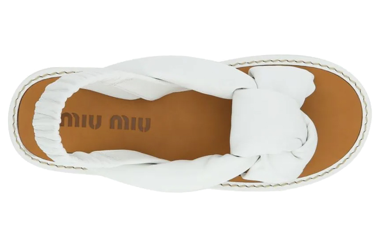 (W) MIU MIU Printed Nappa Leather Sandal 'White' 圖 4