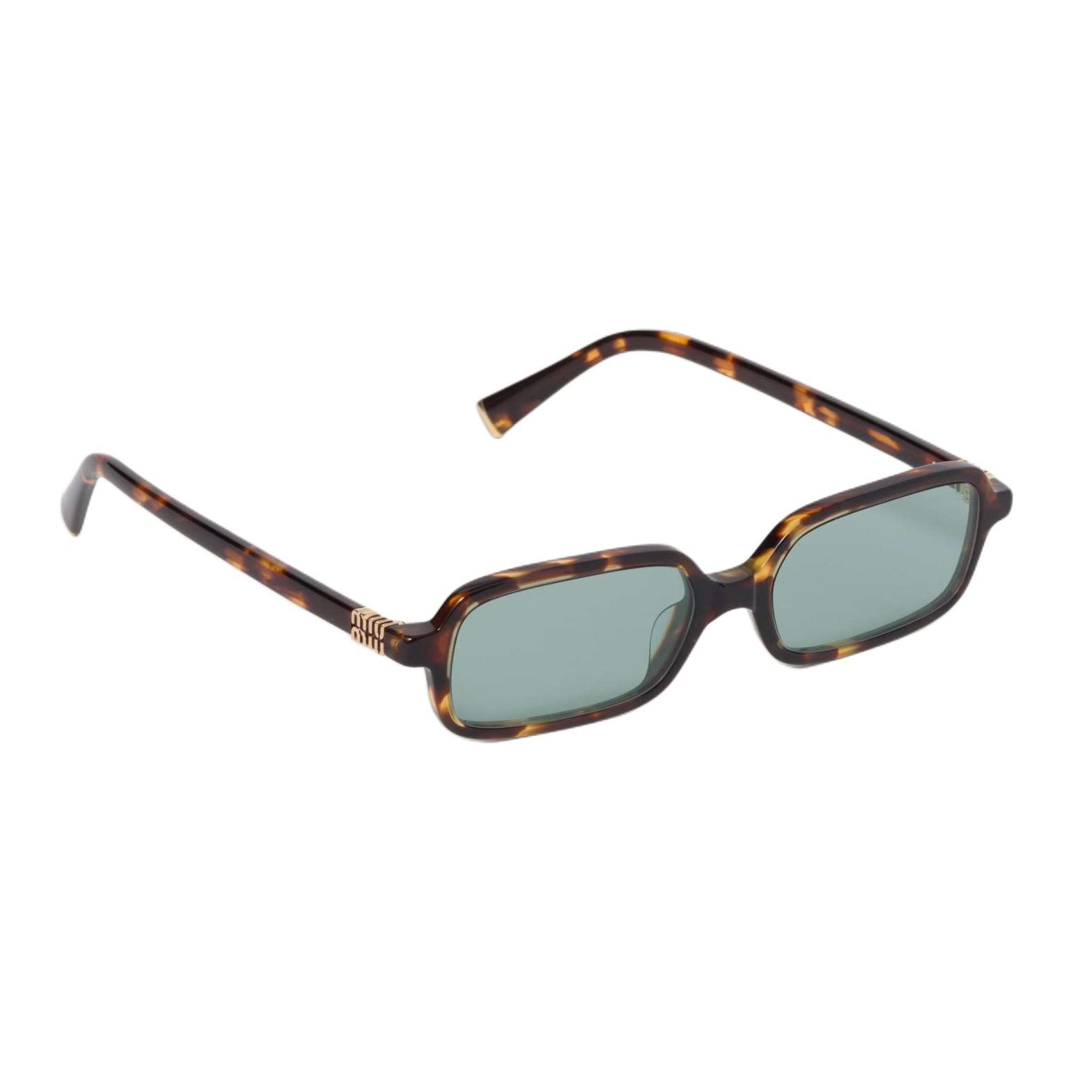 Lookbook (W) 미우미우 사각형 토터스쉘 선글라스, 각인된 템플 디자인 SMU11ZEVAUC051