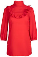 (Women) MIU MIU Red High-Neck Pleated Long-Sleeve Sunscreen Shirt. MT1561-1HEC-F0011 (Women) MIU MIU Red High-Neck Pleated Long-Sleeve Sunscreen Shirt. MT1561-1HEC-F0011