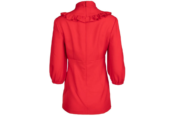 Lookbook (W) MIU MIU Merah Kemeja Pleated Lengan Panjang Leher Tinggi Pelindung Matahari. MT1561-1HEC-F0011