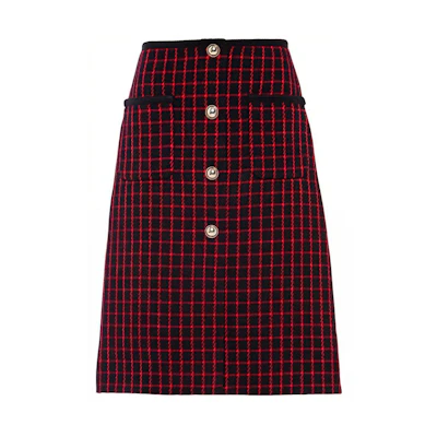 (Women) MIU MIU Red Plaid Button-Front A-Line Skirt. MG1665-1ZGW-F0N98
