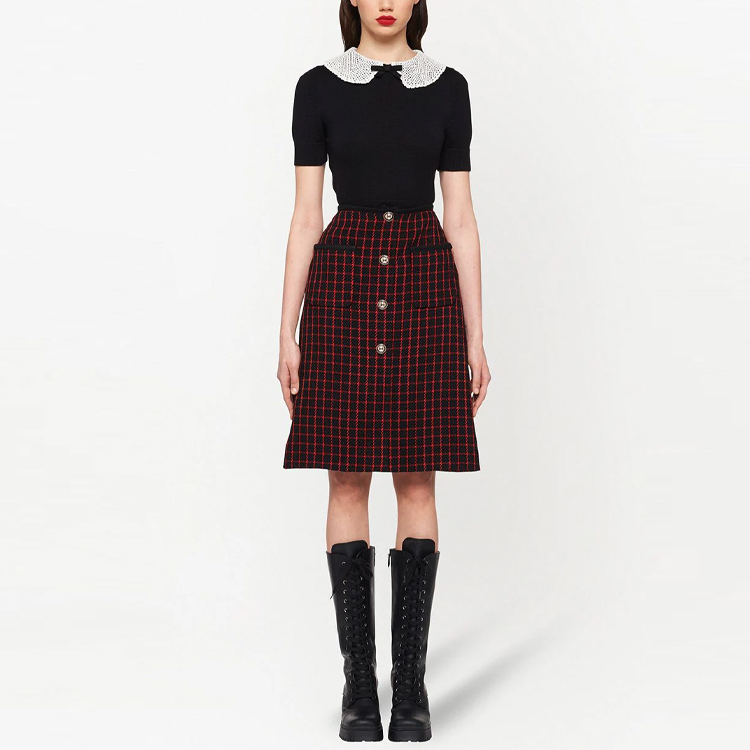 (Women) MIU MIU Red Plaid Button-Front A-Line Skirt. MG1665-1ZGW-F0N98 圖 3