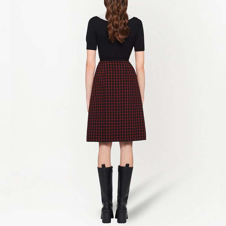 (Women) MIU MIU Red Plaid Button-Front A-Line Skirt. MG1665-1ZGW-F0N98 圖 4