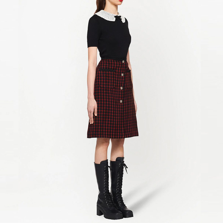(Women) MIU MIU Red Plaid Button-Front A-Line Skirt. MG1665-1ZGW-F0N98 圖 5