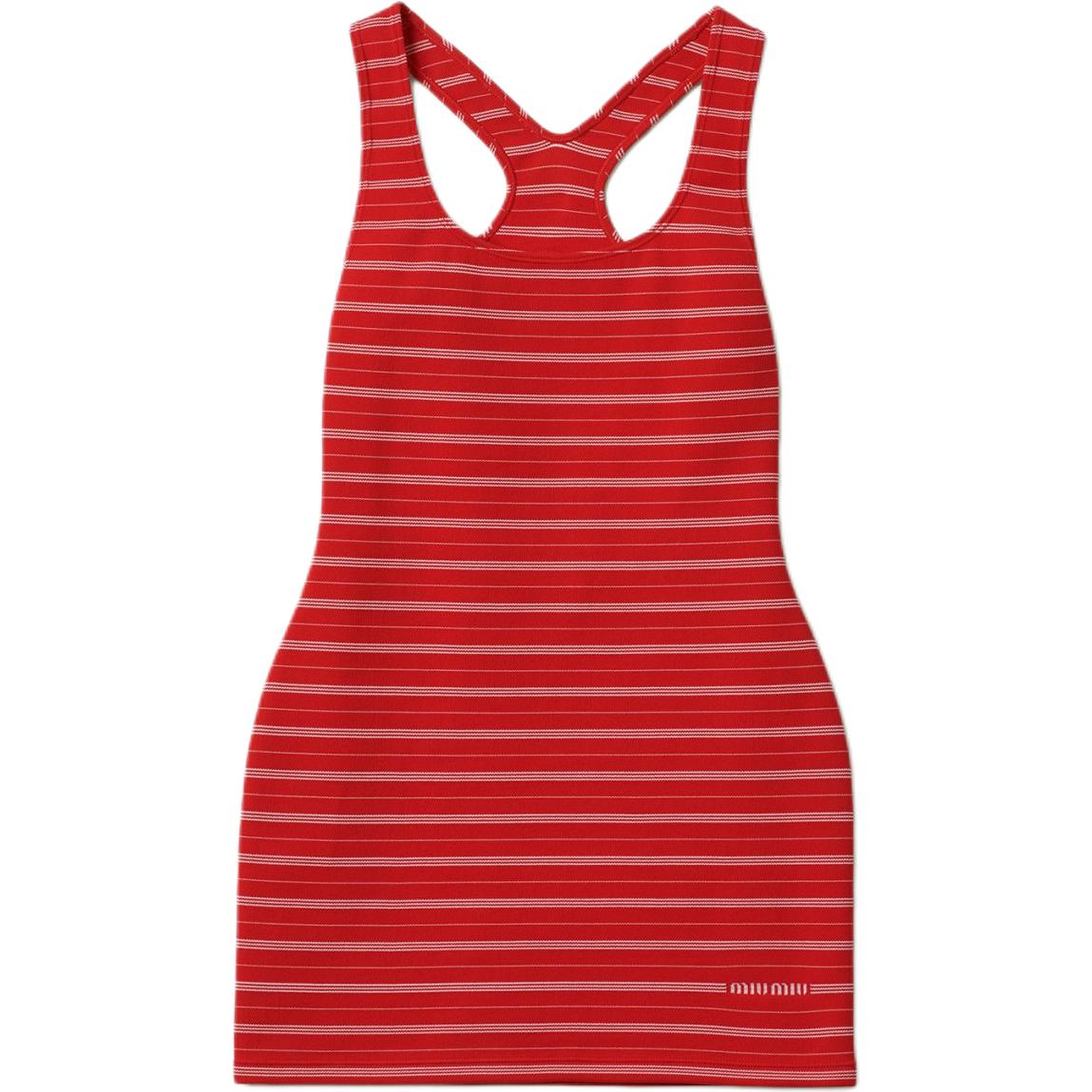 (Women) MIU MIU Red Striped Logo Knit Sleeveless Slim Fit Dress for Women. MMA874-1466-F0011-S-OOO
