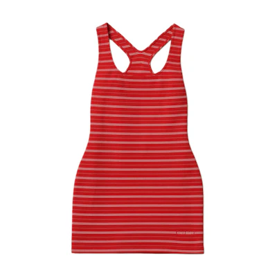 (Women) MIU MIU Red Striped Logo Knit Sleeveless Slim Fit Dress for Women. MMA874-1466-F0011-S-OOO