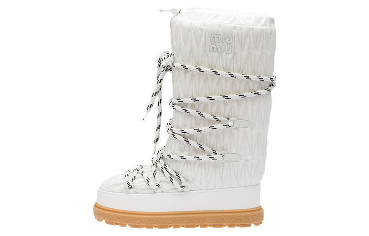 (W) MIU MIU Regenerated Nylon Lace-Up Boots 'White Snow'