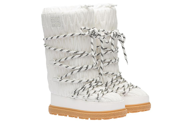 (W) MIU MIU Regenerated Nylon Lace-Up Boots 'White Snow' 圖 2