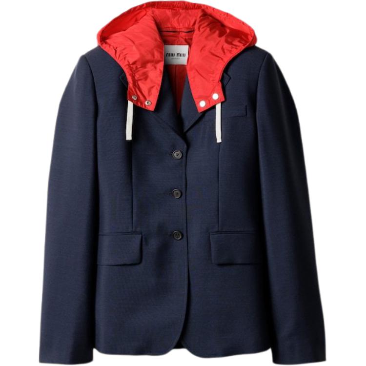 (Women) Miu Miu Removable Hood Single-Breasted Navy Jacket for Women MH1999-17HV-F092D-S-OOO