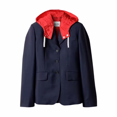 (Women) Miu Miu Removable Hood Single-Breasted Navy Jacket for Women MH1999-17HV-F092D-S-OOO