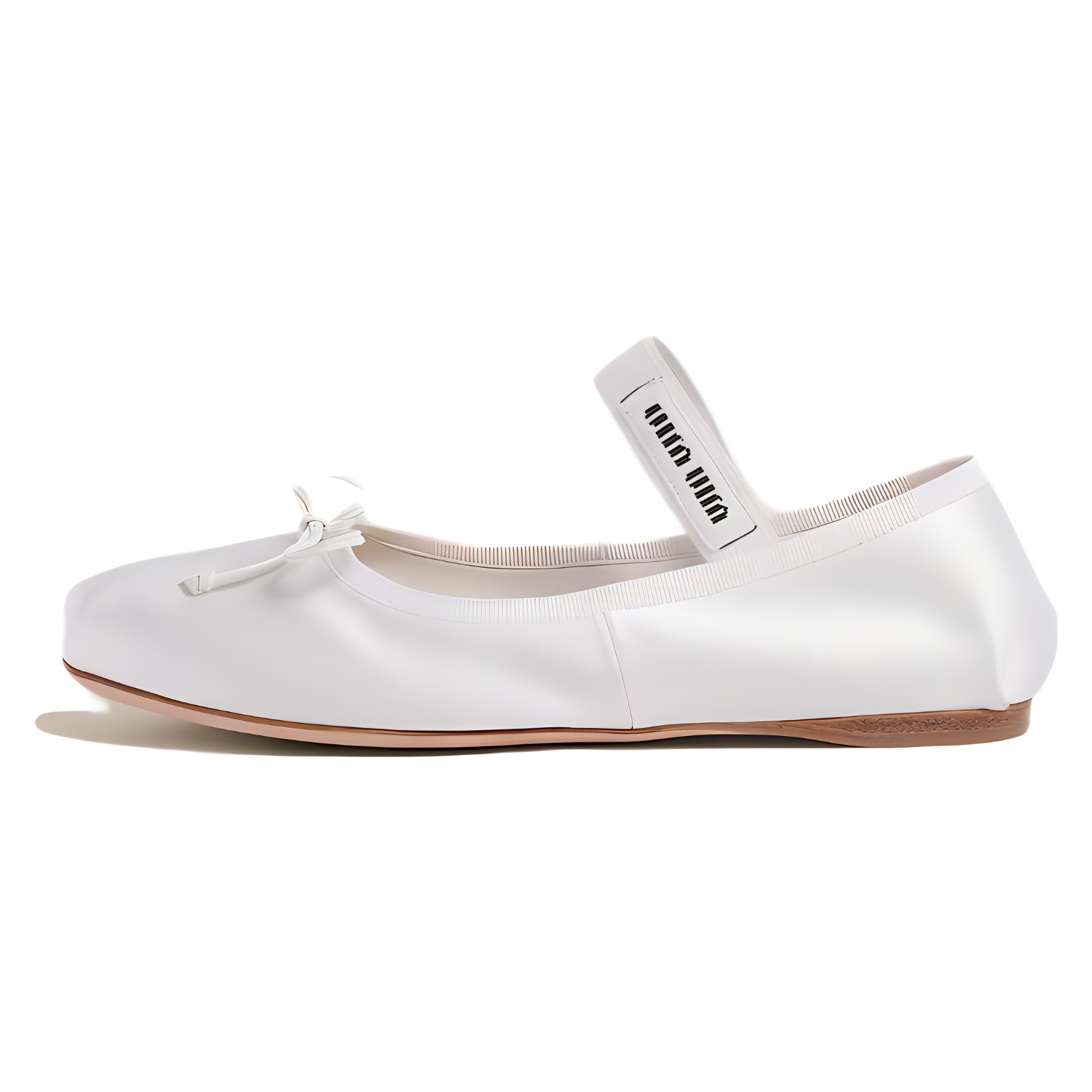 (W) MIU MIU Round Toe Buckle Flats 'White Leather'