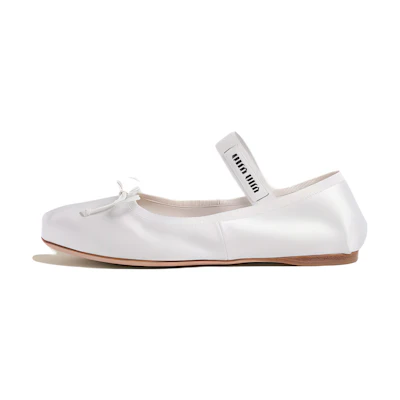 (W) MIU MIU Round Toe Buckle Flats 'White Leather'