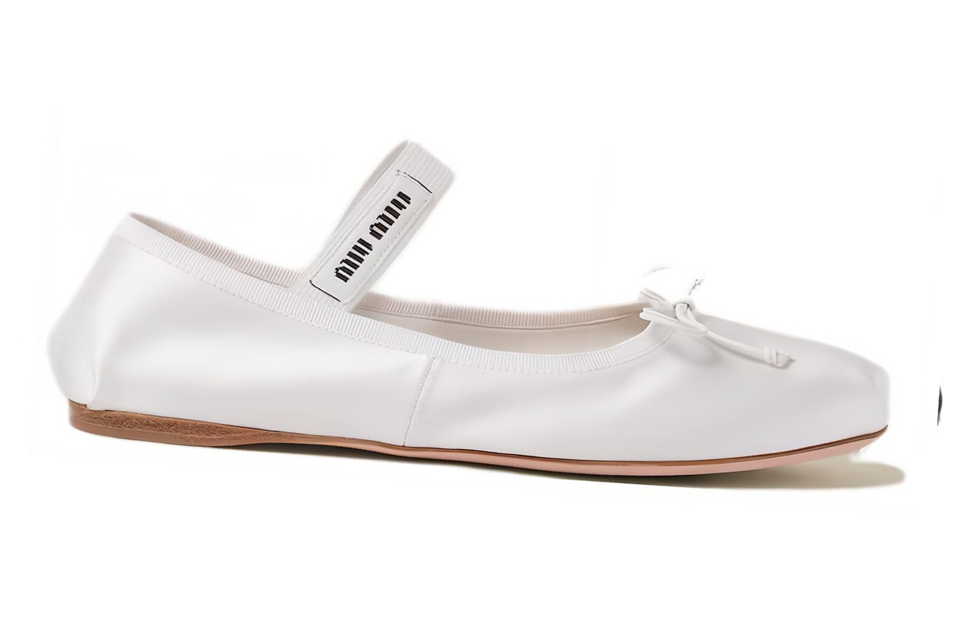 (W) MIU MIU Round Toe Buckle Flats 'White Leather' 圖 2