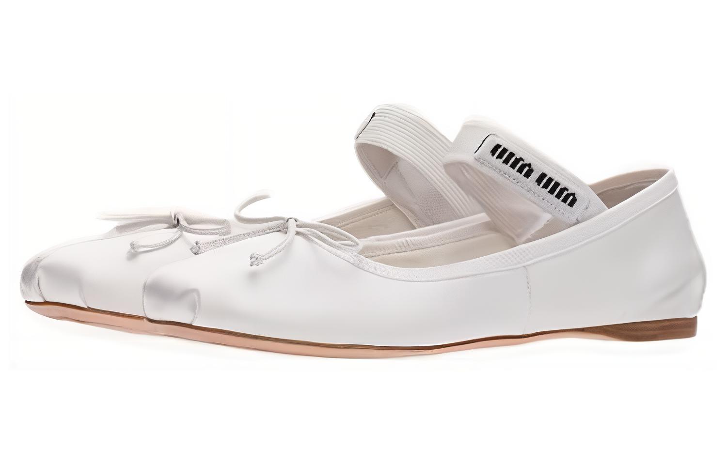 (W) MIU MIU Round Toe Buckle Flats 'White Leather' 圖 3