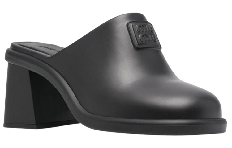 (W) MIU MIU Round Toe High Heel Mules 'Black' 圖 2