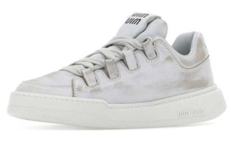 (W) MIU MIU Round Toe Lace-Up Low-Top Sneakers 'Light Grey' 圖 2