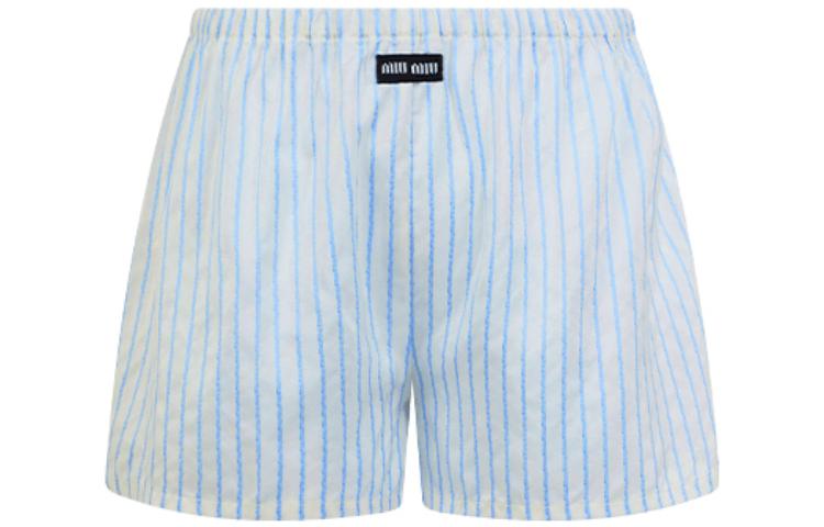 (Women) MIU MIU S23  Light Blue Striped Jacquard Casual Shorts. SP9395-1WVJ-F0UB3-S-232