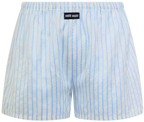 (Women) MIU MIU S23 Light Blue Striped Jacquard Casual Shorts. SP9395-1WVJ-F0UB3-S-232 Order (Women) MIU MIU S23 Light Blue Striped Jacquard Casual Shorts. SP9395-1WVJ-F0UB3-S-232