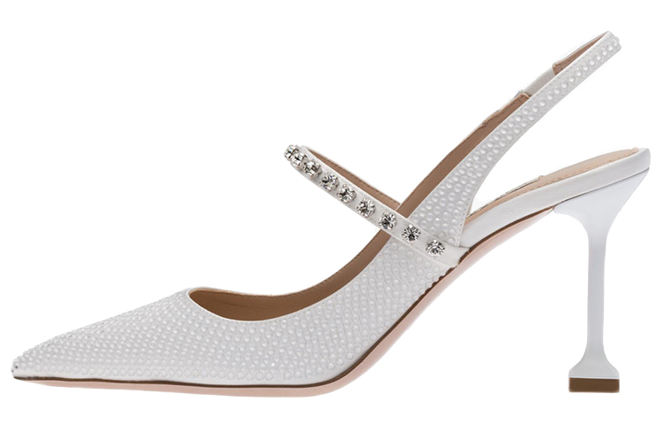 (W) MIU MIU Satin Ankle Strap Pumps 'White'