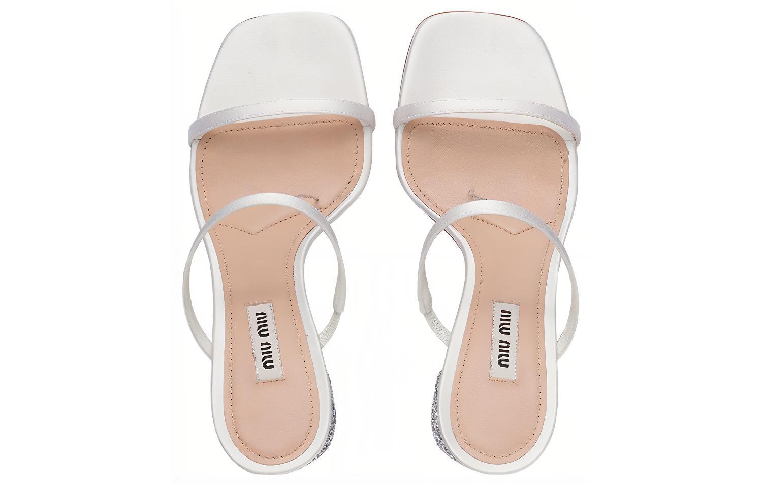 (W) MIU MIU Satin Chunky Heel Sandals 'White Silver Sparkle' 圖 3