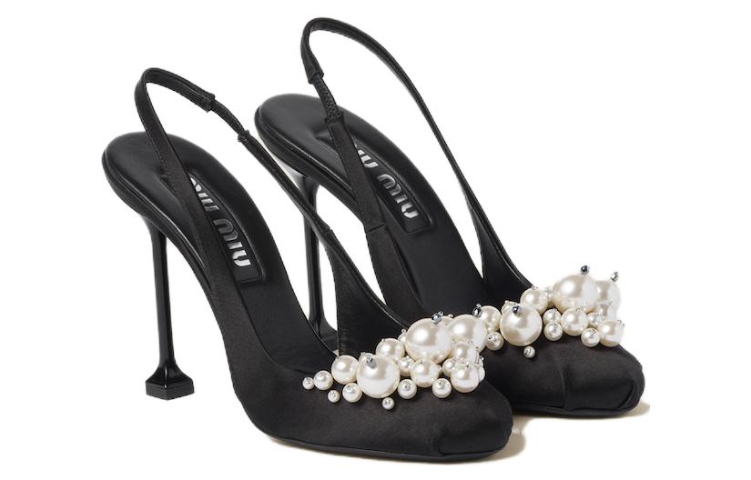 Shop (W) MIU MIU Satin Classique Confort 10,5cm ''Escarpins Noirs Stiletto'' 5I976D_049_F0002_F_105