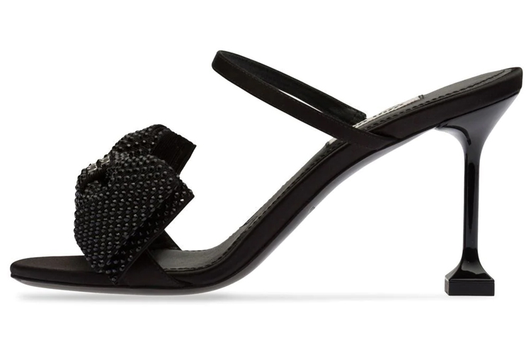 Buy (W) ミュウミュウ サテン オープン トゥ リボン スライド (ブラック) 5XX571_ZIZ_F0002_F_085