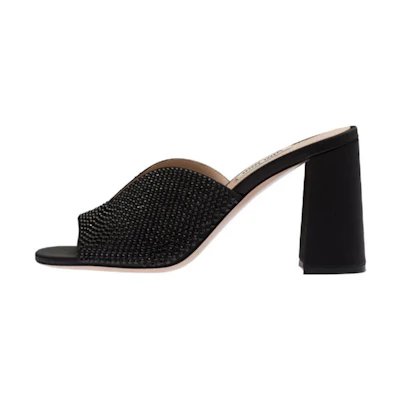 (W) MIU MIU Satin Open Toe 8.5cm Black 'Crystal Embellishments'