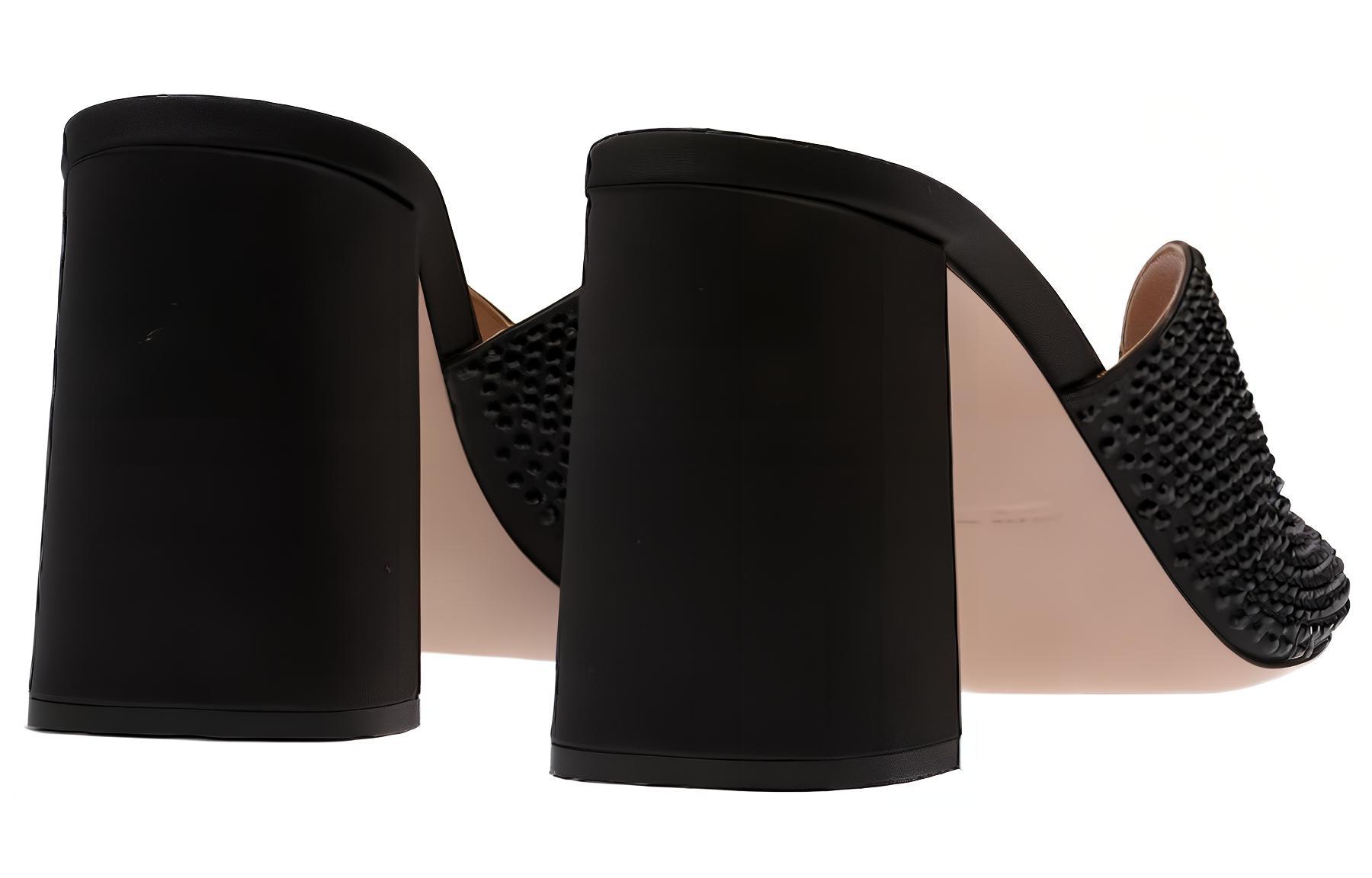 (W) MIU MIU Satin Open Toe 8.5cm Black 'Crystal Embellishments' 圖 4