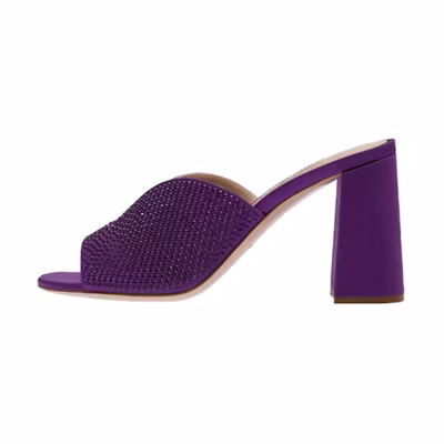 (W) MIU MIU Satin Open Toe Heels 8.5cm 'Purple' 'Crystal Embellished'
