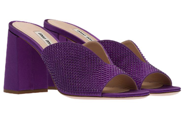 (W) MIU MIU Satin Open Toe Heels 8.5cm 'Purple' 'Crystal Embellished' 圖 2