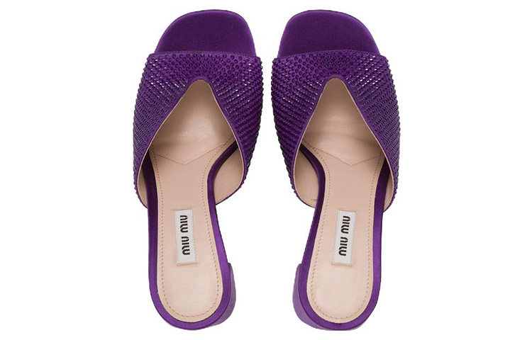 (W) MIU MIU Satin Open Toe Heels 8.5cm 'Purple' 'Crystal Embellished' 圖 3