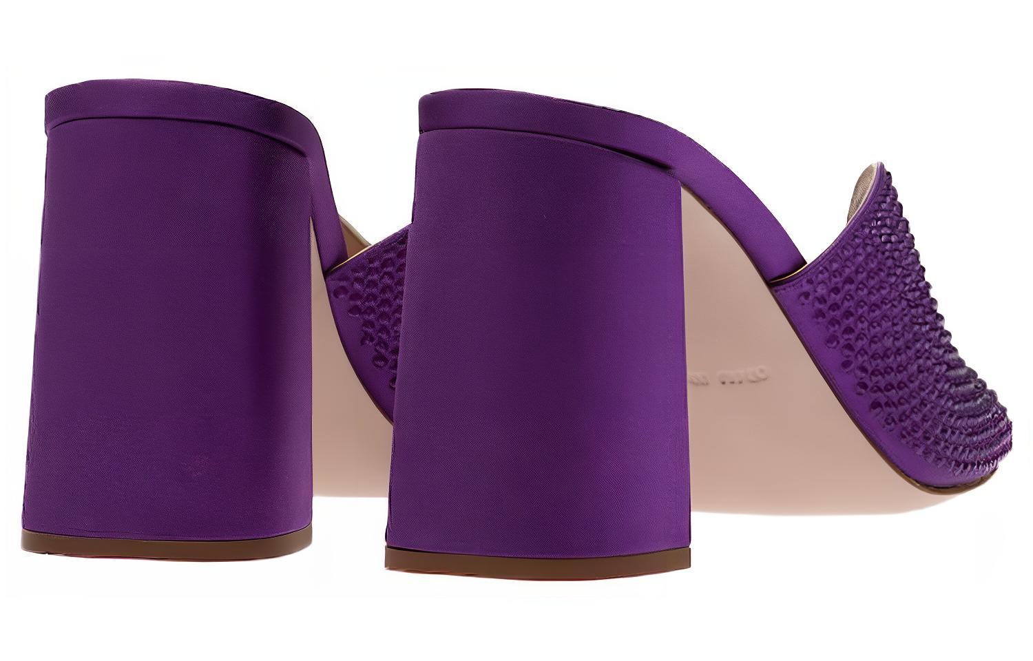 (W) MIU MIU Satin Open Toe Heels 8.5cm 'Purple' 'Crystal Embellished' 圖 4