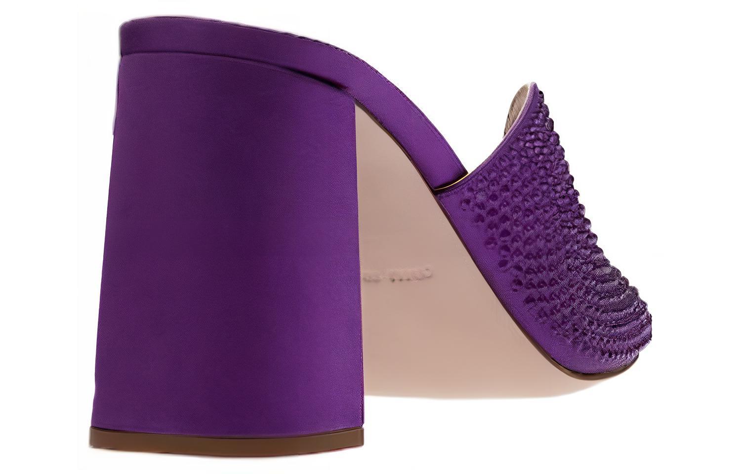 (W) MIU MIU Satin Open Toe Heels 8.5cm 'Purple' 'Crystal Embellished' 圖 5