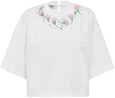 (Women) MIU MIU Sequin Embroidered Cotton Oversized T-Shirt White SS22. MJN378-104J-F0009 (Women) MIU MIU Sequin Embroidered Cotton Oversized T-Shirt White SS22. MJN378-104J-F0009