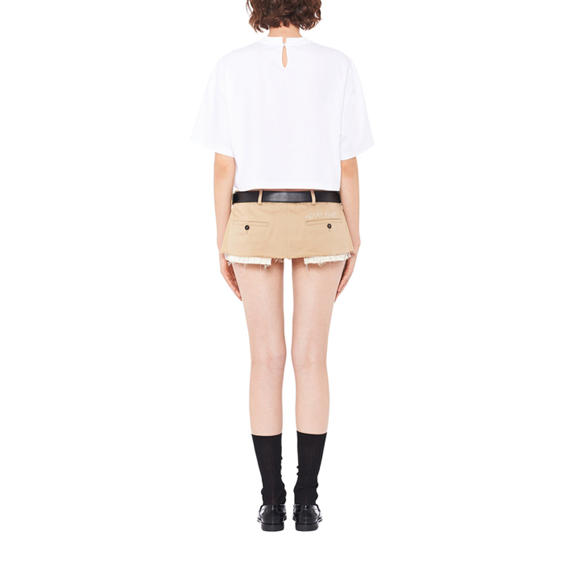 Shop (Women) MIU MIU Sequin Embroidered Cotton Oversized T-Shirt White  SS22. MJN378-104J-F0009