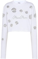 (Women) MIU MIU Sequin Floral Pattern Crewneck Long Sleeve SS22 Tee White MJL807-10C3-F0009 (Women) MIU MIU Sequin Floral Pattern Crewneck Long Sleeve SS22 Tee White MJL807-10C3-F0009